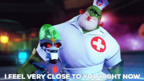A Cartoon Of A Nurse And A Robot With The Words I Feel Very Close To You Right Now Below Them GIF