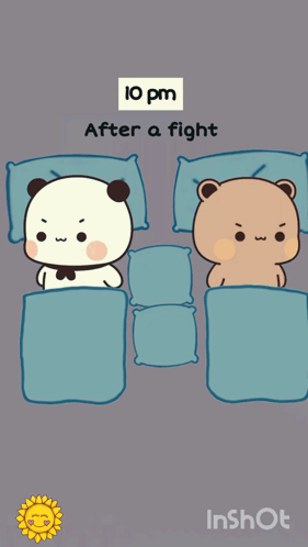 A Cartoon Of A Panda And A Brown Bear Laying In A Bed GIF