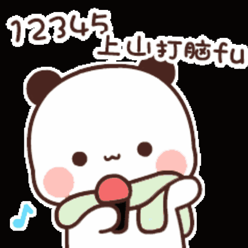 A Cartoon Of A Panda Bear Holding A Microphone With Numbers 12345 Written On It GIF