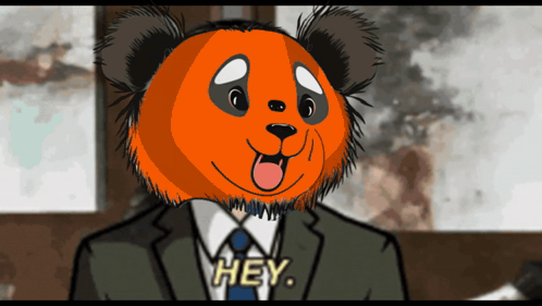 A Cartoon Of A Panda Bear In A Suit Says Hey GIF