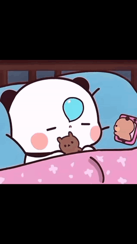 A Cartoon Of A Panda Bear Sleeping In A Bed GIF