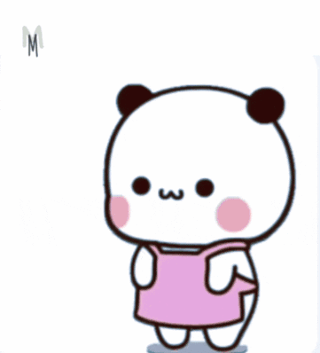 A Cartoon Of A Panda Bear Wearing A Pink Dress With The Words Mini-Mini Minnos Getdi Below It GIF