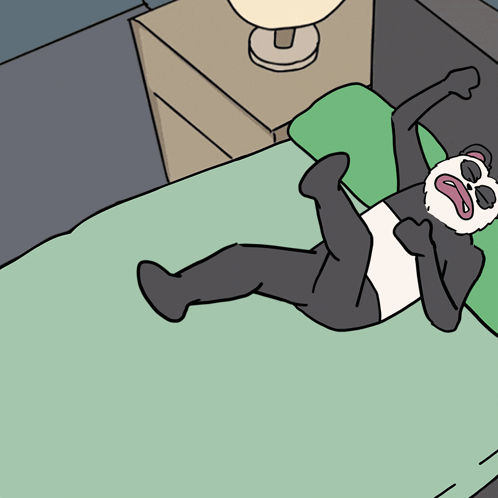 Cartoon Panda Lying On Bed With Lamp GIF