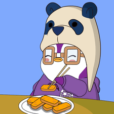 A Cartoon Of A Panda Wearing Glasses And A Hat Eating A Plate Of Food With Chopsticks GIF