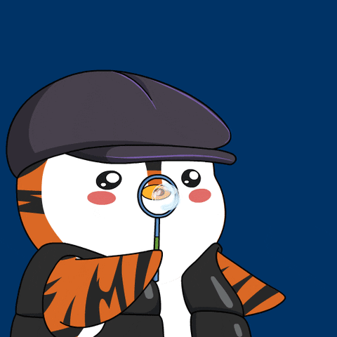 A Cartoon Of A Penguin Blowing Bubbles With A Magnifying Glass GIF