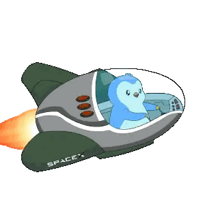a cartoon of a penguin flying in a space shuttle