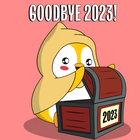 Penguin Holding Chest With 2023 GIF