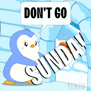 A Cartoon Of A Penguin Holding A Sign That Says Sunday GIF