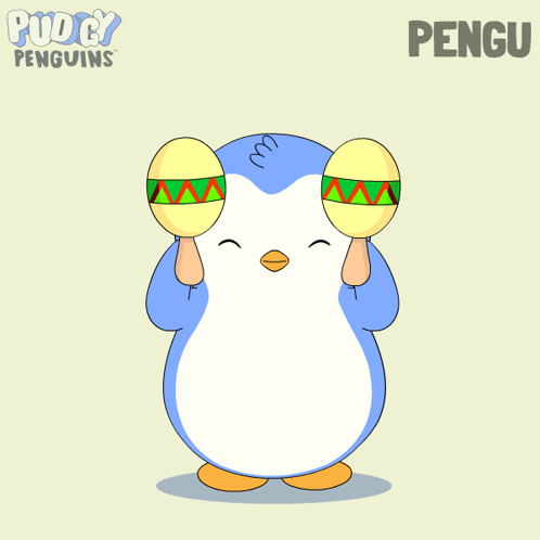 a cartoon of a penguin holding maracas with the name pengu written below it