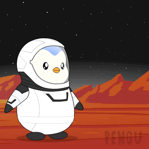 A Cartoon Of A Penguin In A Space Suit With The Word Pengu On The Bottom GIF