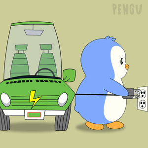 A Cartoon Of A Penguin Pulling A Green Car GIF