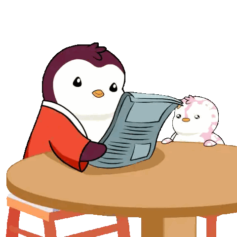 a cartoon of a penguin reading a newspaper next to another penguin