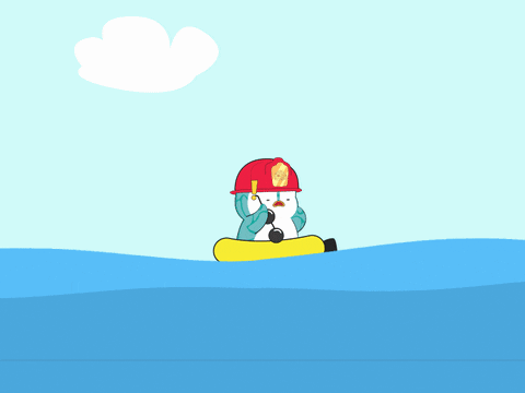 A Cartoon Of A Penguin Wearing A Fireman 'S Helmet GIF