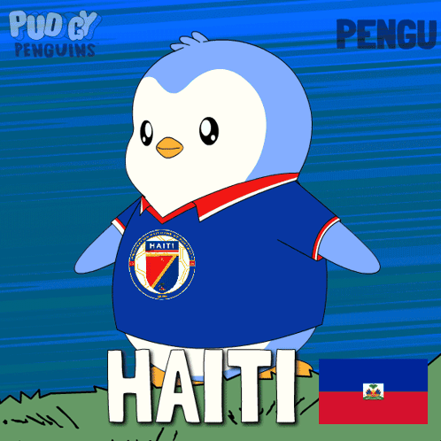 A Cartoon Of A Penguin Wearing A Haiti Jersey GIF