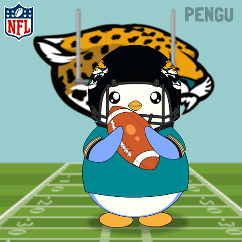 A Cartoon Of A Penguin Wearing A Helmet And Holding A Football In Front Of An Nfl Logo GIF
