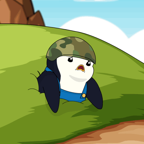 A Cartoon Of A Penguin Wearing A Helmet GIF