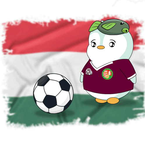 A Cartoon Of A Penguin Wearing A Jersey That Says Hungary GIF