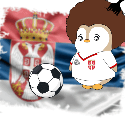 A Cartoon Of A Penguin Wearing A Jersey That Says Srbija On It GIF