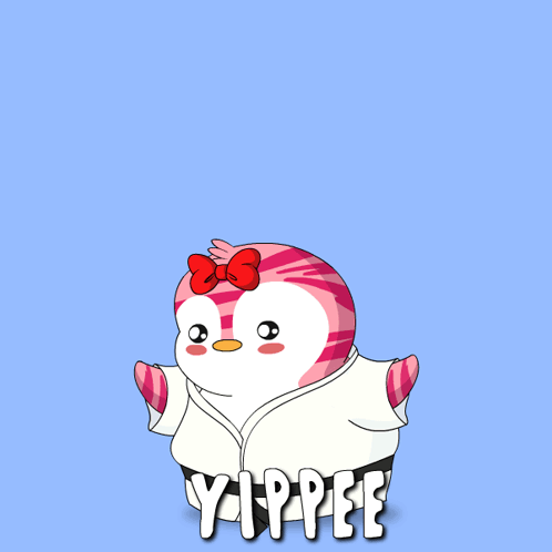 A Cartoon Of A Penguin Wearing A Karate Uniform With The Name Yippee Below It GIF