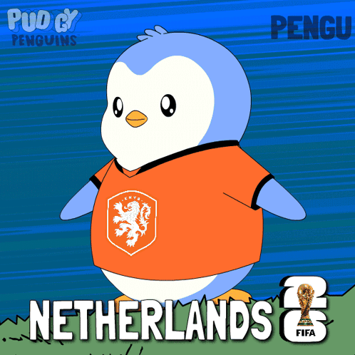 A Cartoon Of A Penguin Wearing A Netherlands Shirt GIF
