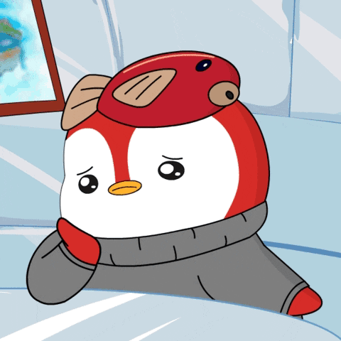 A Cartoon Of A Penguin Wearing A Red Hat And Sweater GIF