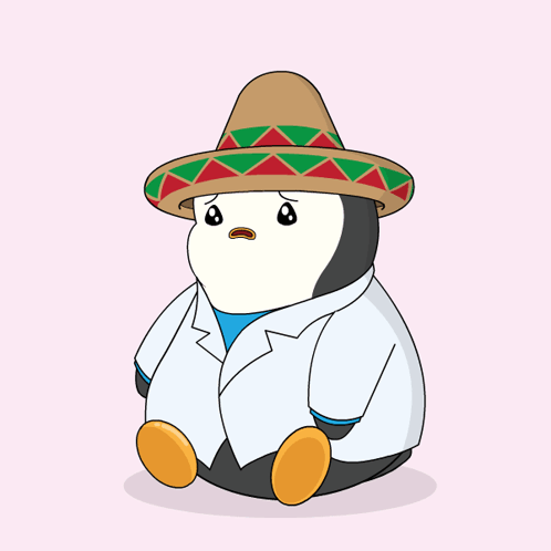 A Cartoon Of A Penguin Wearing A Sombrero And Holding A Heart GIF