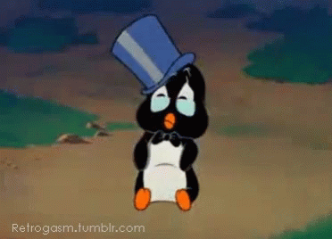 A Cartoon Of A Penguin Wearing A Top Hat And A Bow Tie GIF