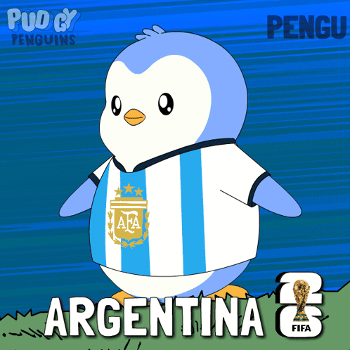 A Cartoon Of A Penguin Wearing An Argentina Shirt GIF