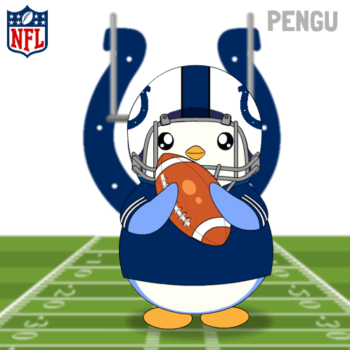 A Cartoon Of A Penguin Wearing An Nfl Uniform GIF