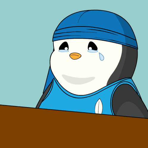 A Cartoon Of A Penguin With A Blue Headband On GIF