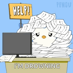 A Cartoon Of A Penguin With A Sign That Says Help GIF