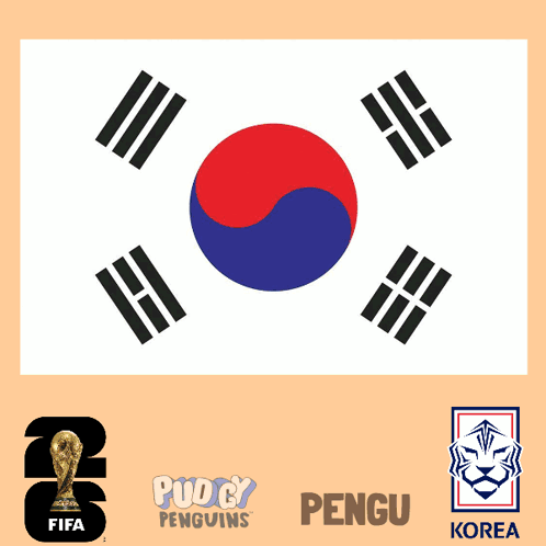 A Cartoon Of A Penguin With A Soccer Ball And The Word Korea GIF