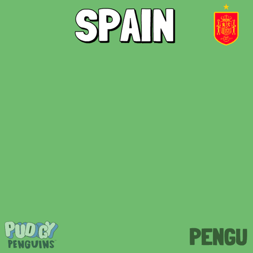 A Cartoon Of A Penguin With A Soccer Ball And The Word Spain GIF