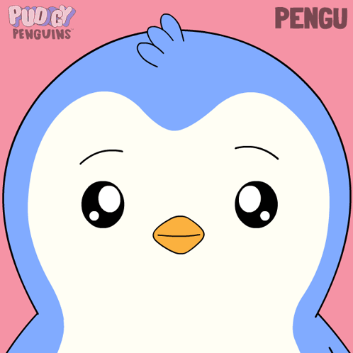 A Cartoon Of A Penguin With Heart Shaped Eyes And The Name Pengu On The Bottom GIF