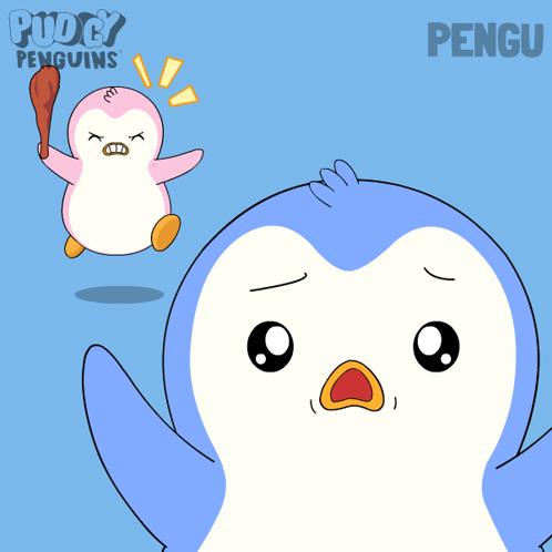 A Cartoon Of A Penguin With The Name Pengu On The Bottom GIF