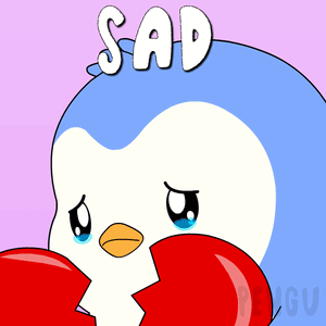 A Cartoon Of A Penguin With The Word Sad On Its Head GIF