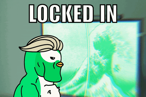A Cartoon Of A Penguin With The Words Locked In Behind It GIF