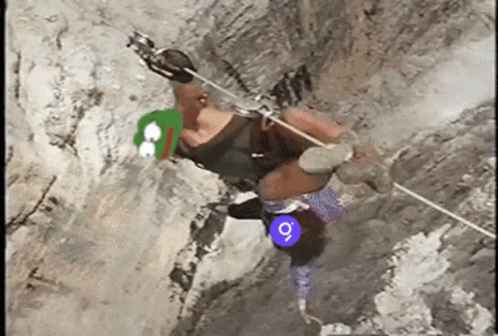A Cartoon Of A Person Climbing A Mountain With A Purple Circle With The Number 9 On It GIF