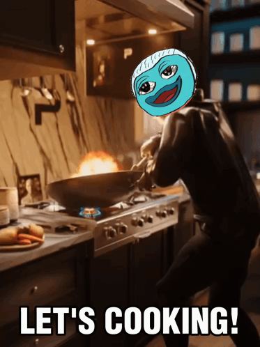 A Cartoon Of A Person Cooking With The Words Let 'S Cooking Below Them GIF