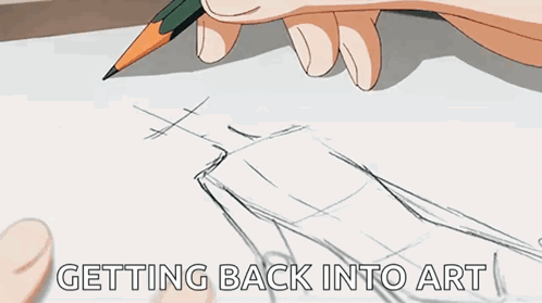 A Cartoon Of A Person Drawing With The Words Getting Back Into Art Below It GIF