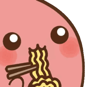 a cartoon of a person eating ramen with chopsticks