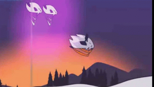 A Cartoon Of A Person Flying Through The Air With A Purple Sky In The Background . GIF