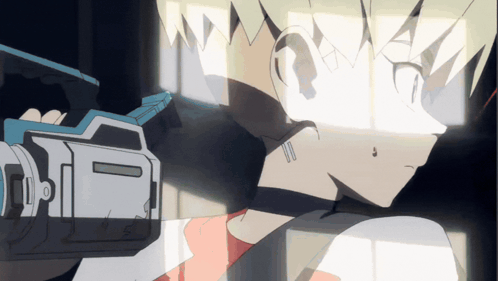 A Cartoon Of A Person Holding A Camera That Says ' Ii ' On It GIF