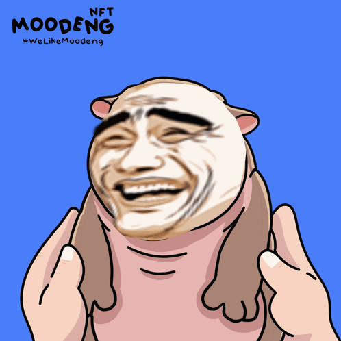 A Cartoon Of A Person Holding A Cat With The Words Nft Moodeng Written On The Bottom GIF