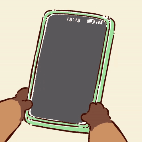 A Cartoon Of A Person Holding A Cell Phone With The Time Of 15:15 On The Screen GIF