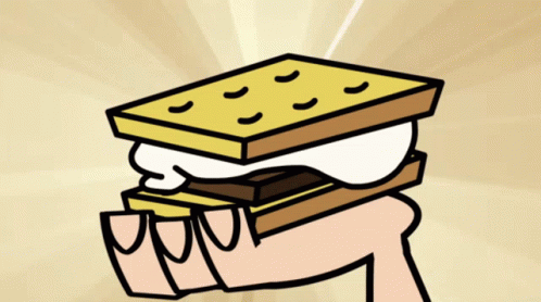 A Cartoon Of A Person Holding A S'mores Sandwich In Their Hand GIF