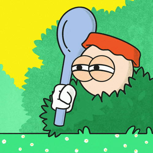 A Cartoon Of A Person Holding A Stick In A Bush GIF
