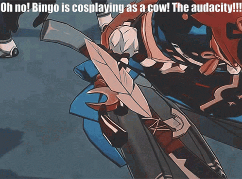 A Cartoon Of A Person Holding A Sword With The Caption Oh No Bingo Is Cosplaying As A Cow GIF