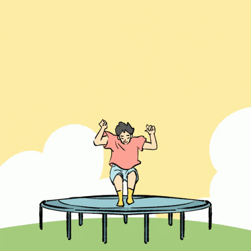 A Cartoon Of A Person Jumping On A Trampoline With The Words Good Morning GIF