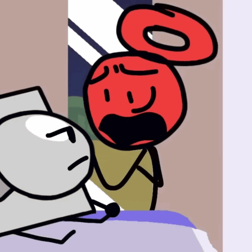 A Cartoon Of A Person Laying On A Bed Next To A Red Object GIF